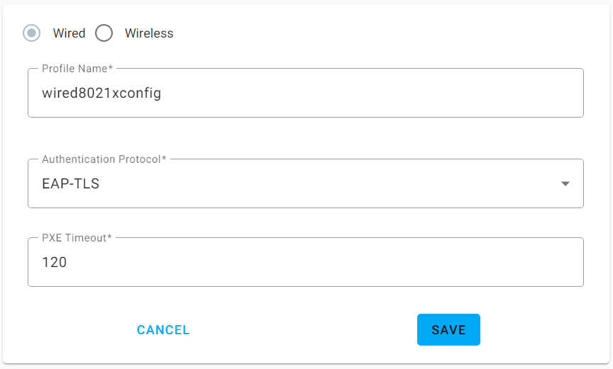 Figure 2: Example Wired IEEE802.1x Config